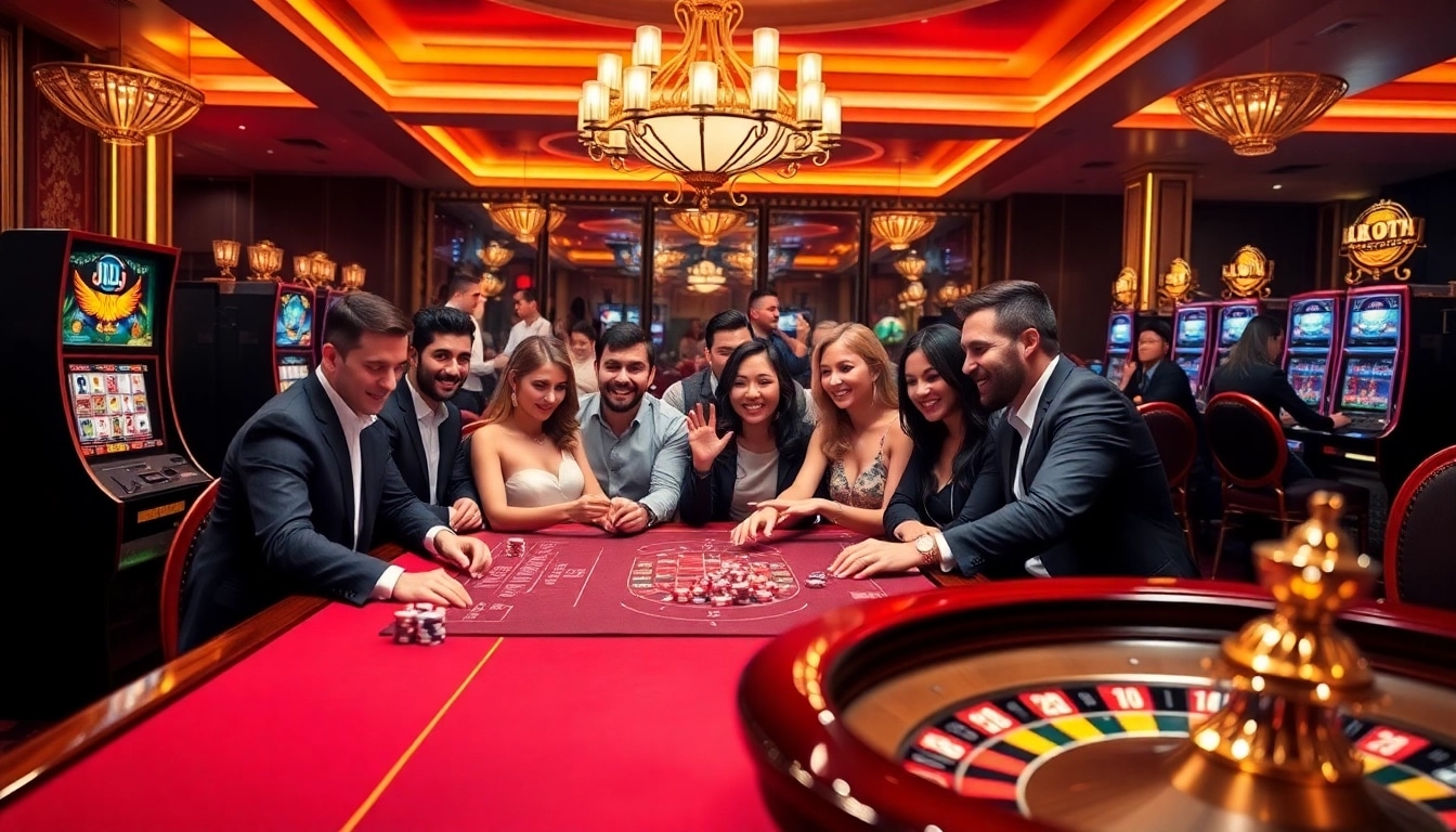 Exciting casino scene featuring diverse gamblers engaged in poker at a stylish table, emphasizing jl 55.