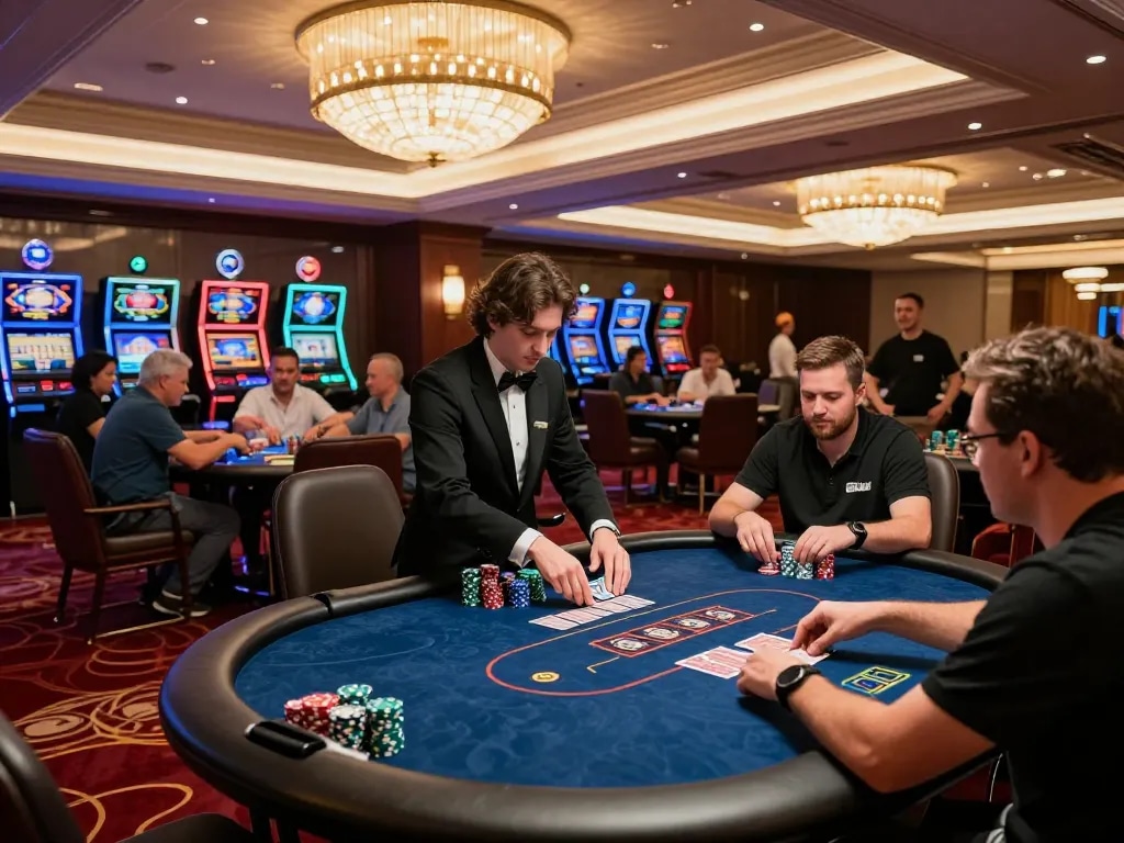 IWINCLUB poker game in action with players strategizing and vibrant casino atmosphere.