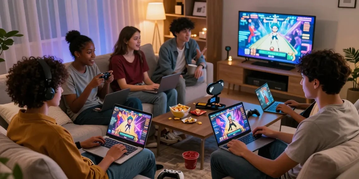 Interactive gaming session showcasing degrees of lewdity with friends, vibrant visuals, and a cozy atmosphere.