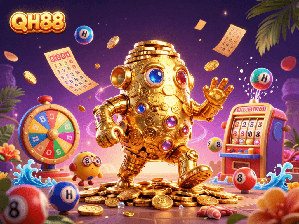 QH88 invites players to enjoy a magical casino experience with vibrant lottery balls and exotic elements.