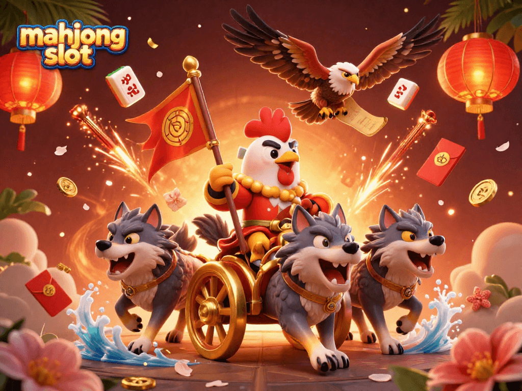 Experience thrilling gameplay with the mahjong slot surrounded by dynamic 3D characters and vibrant elements.