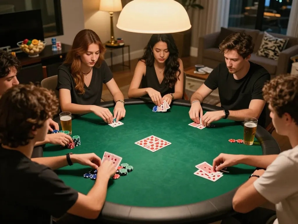 Engaging poker game at home with friends, featuring B52 Club ambiance and strategic plays