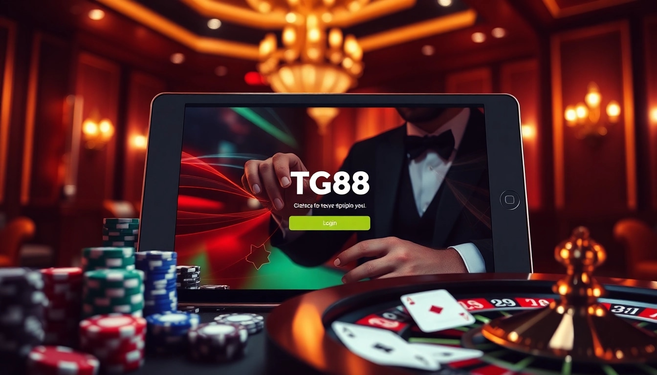 Players engaging in online gambling at TG88 đăng nhập with colorful chips and vibrant casino elements.
