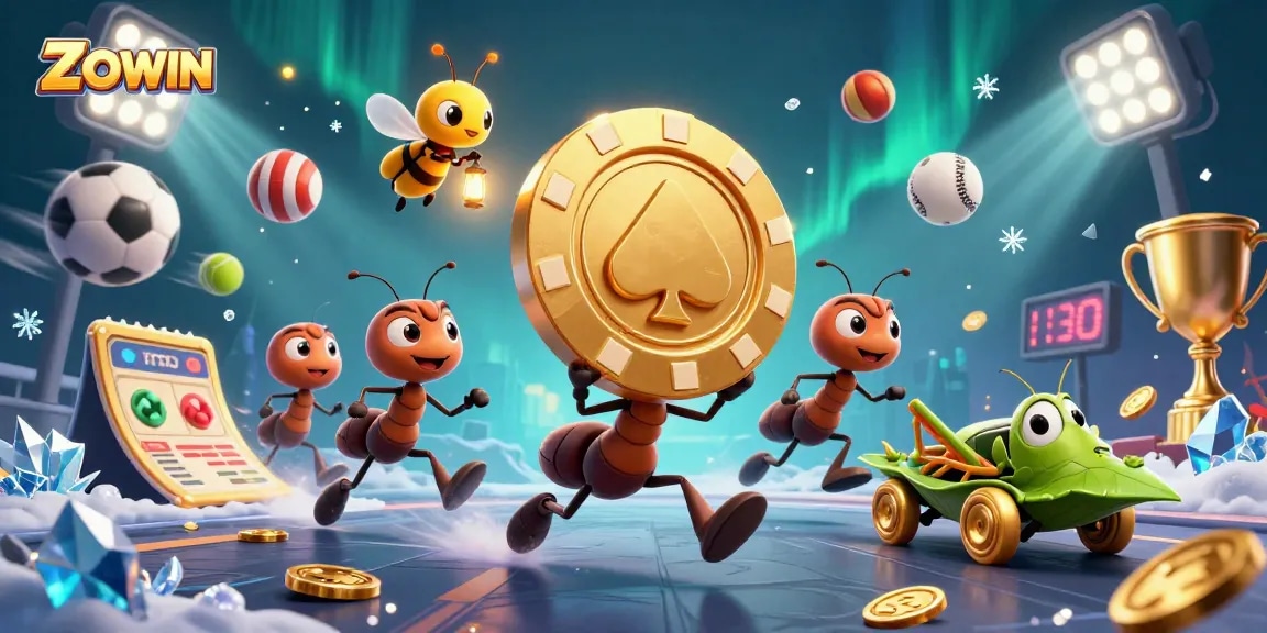 ZOWIN showcases ants in a heist, featuring dynamic sports elements and engaging betting visuals