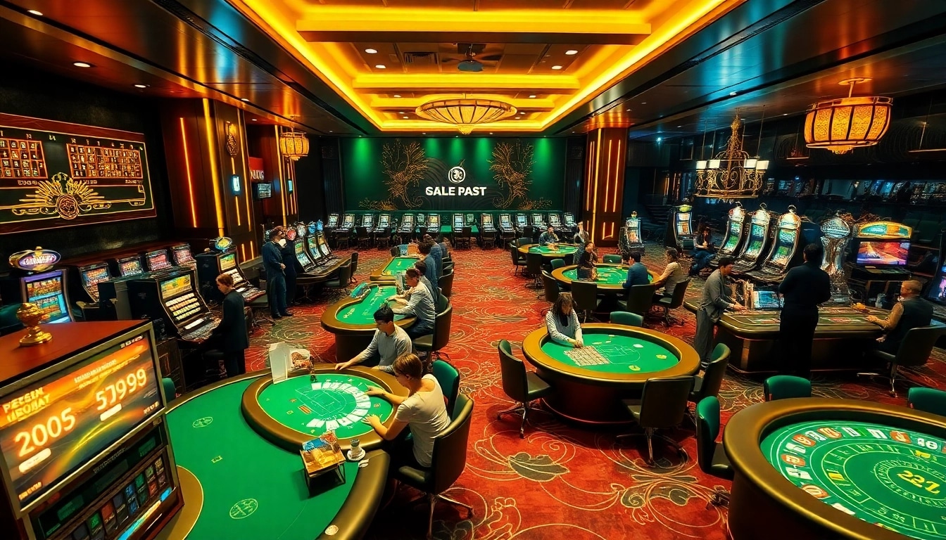 Players enjoying the thrilling GG88 game experience at a luxurious casino with vibrant slot machines.