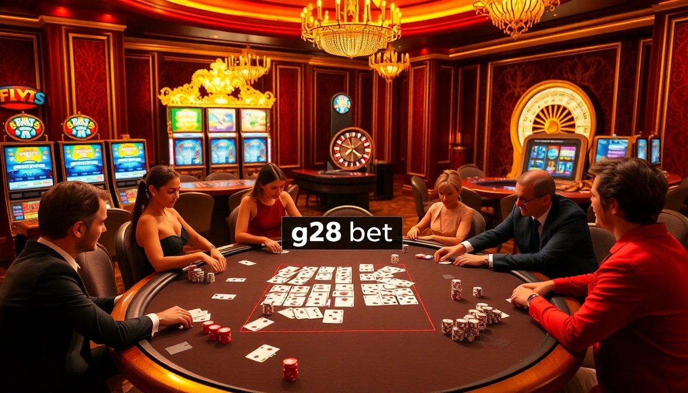 Experience the thrill of g28 bet at a luxurious casino table with vibrant poker action.