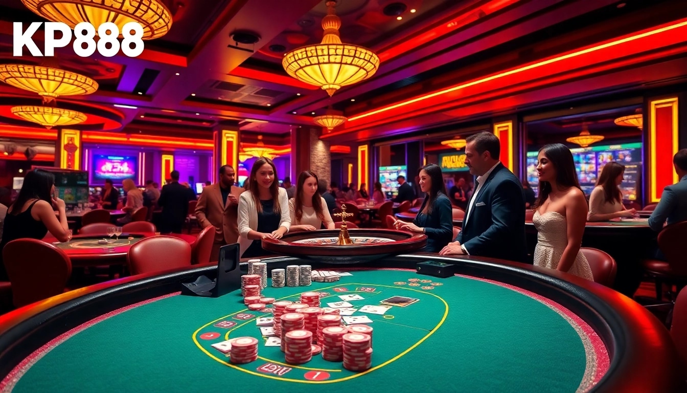 Engage in thrilling games at https://kp88.onl/ featuring a vibrant casino scene with poker chips and roulette.