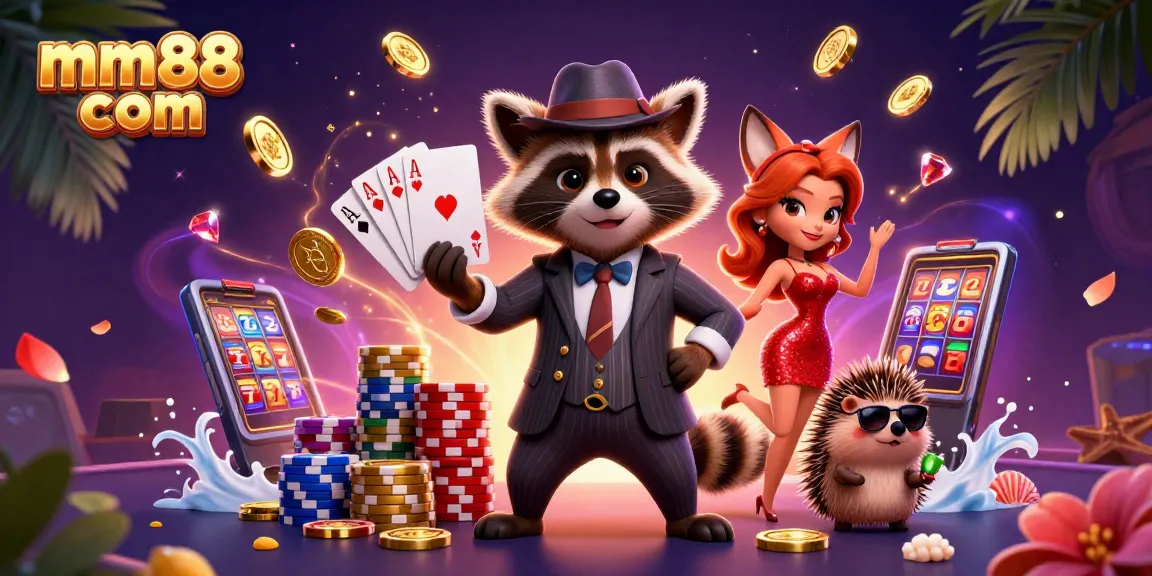 Experience winning moments at mm88 com with a regal raccoon, glamorous fox, and vigilant hedgehog in a vibrant casino scene.