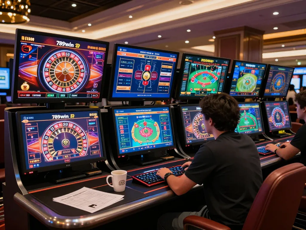 Engaged player strategizing on 789win 37 while gambling online with multiple screens.