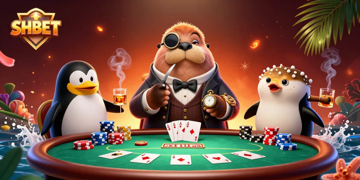 Experience thrilling gameplay at SHBET with stunning underwater poker scene and colorful poker elements.