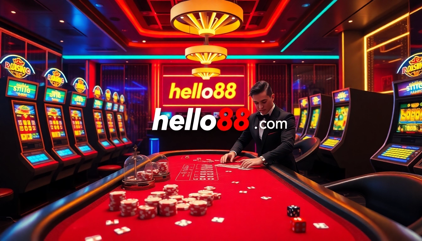 Experience the thrill of gaming at hello88.com with vibrant slot machines and poker tables.