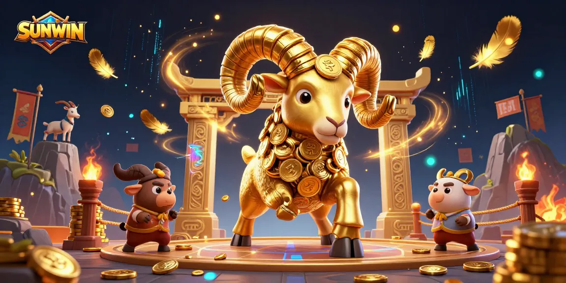 SUNWIN offers thrilling gaming experiences, featuring a golden ram amid a vibrant casino scene.