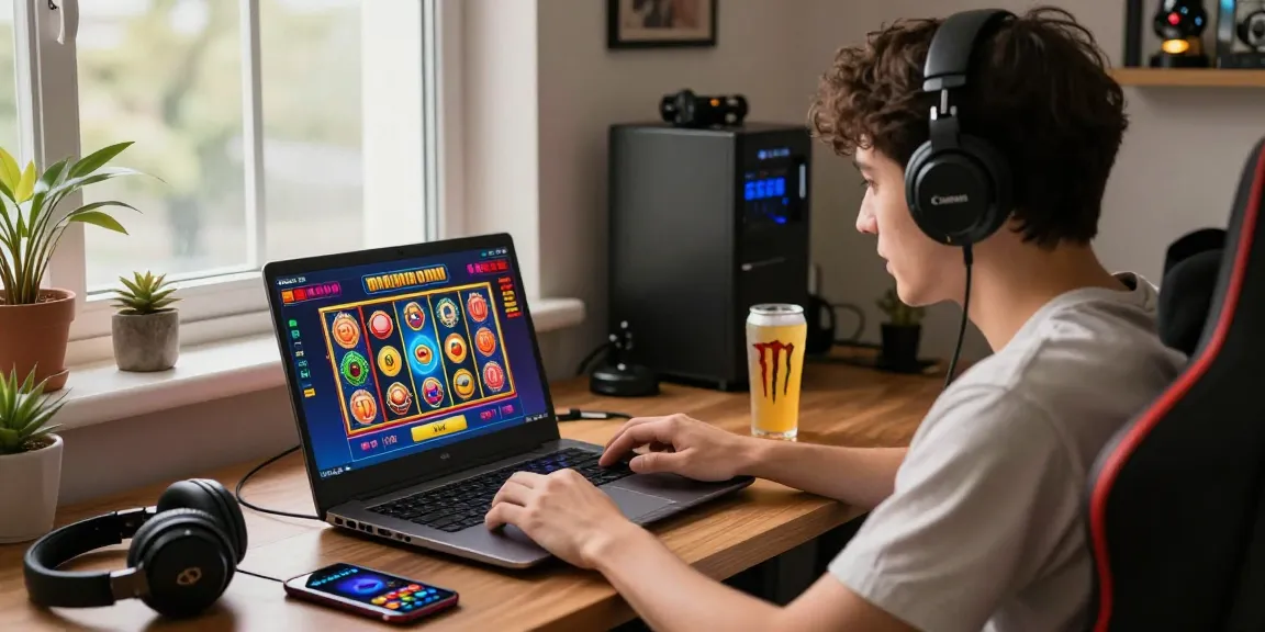 Exciting gaming scene at https://jumpspace.org.uk with a player enjoying credit card casino games, vibrant graphics, and a cozy home office setting.