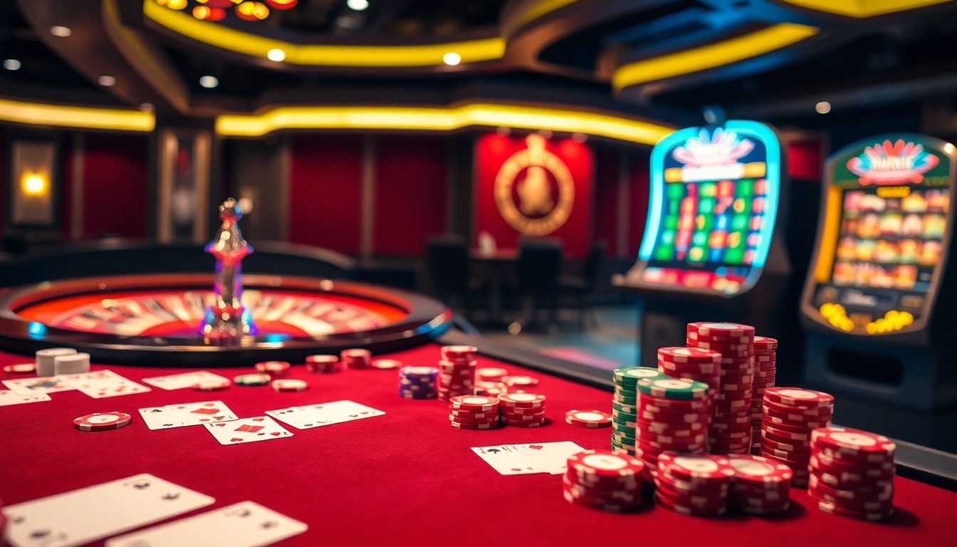 Experience the thrill of winning at S666 in a vibrant casino setting with poker tables and roulette wheels.