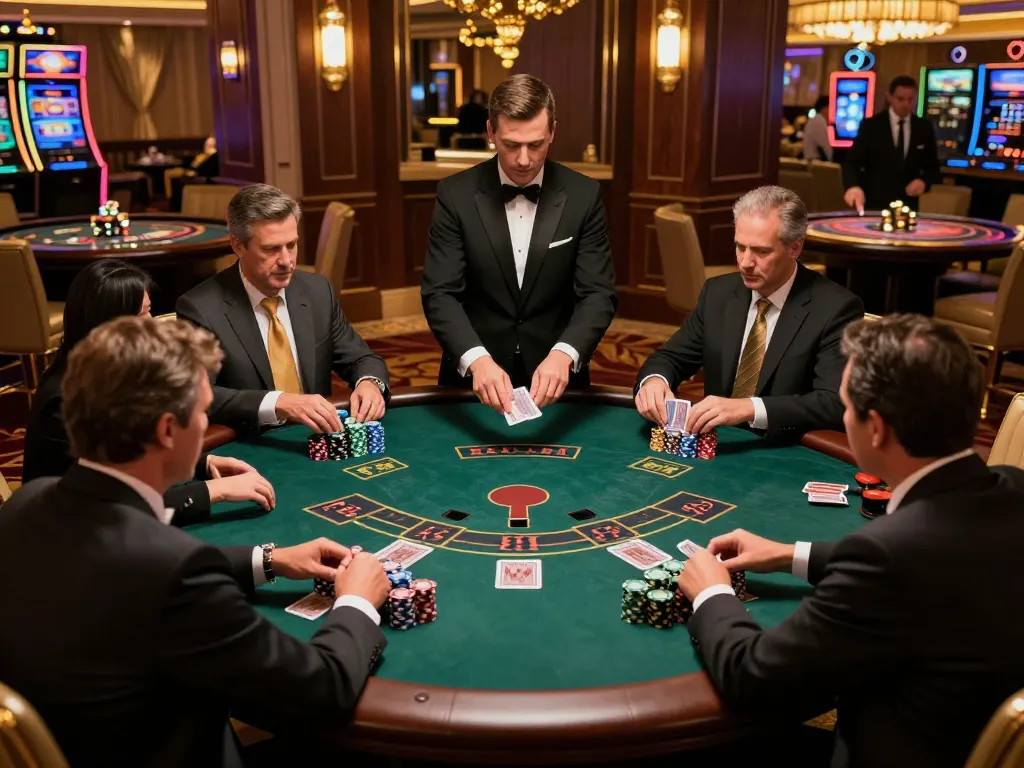 Experience the thrill of vegas88 at an exclusive blackjack table with focused players and luxurious decor.