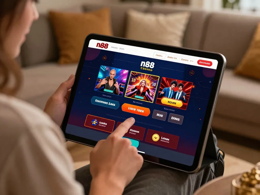 Experience the thrill of n88 online casino gaming on a modern tablet in a cozy environment.