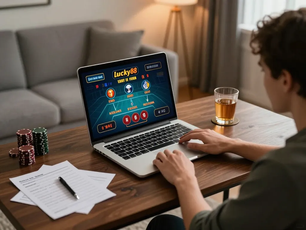Engaging in live dealer games on lucky88 uy tín from a stylish home office.
