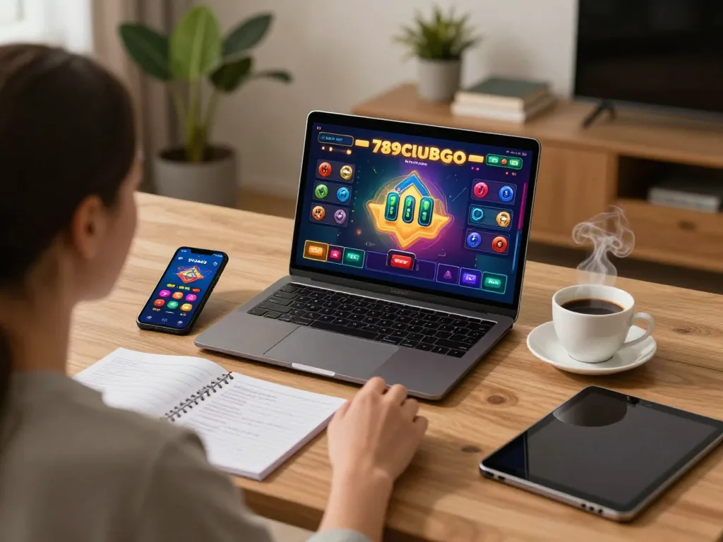 Engaging gameplay on 789clubgo with a person at home using a laptop for online casino games