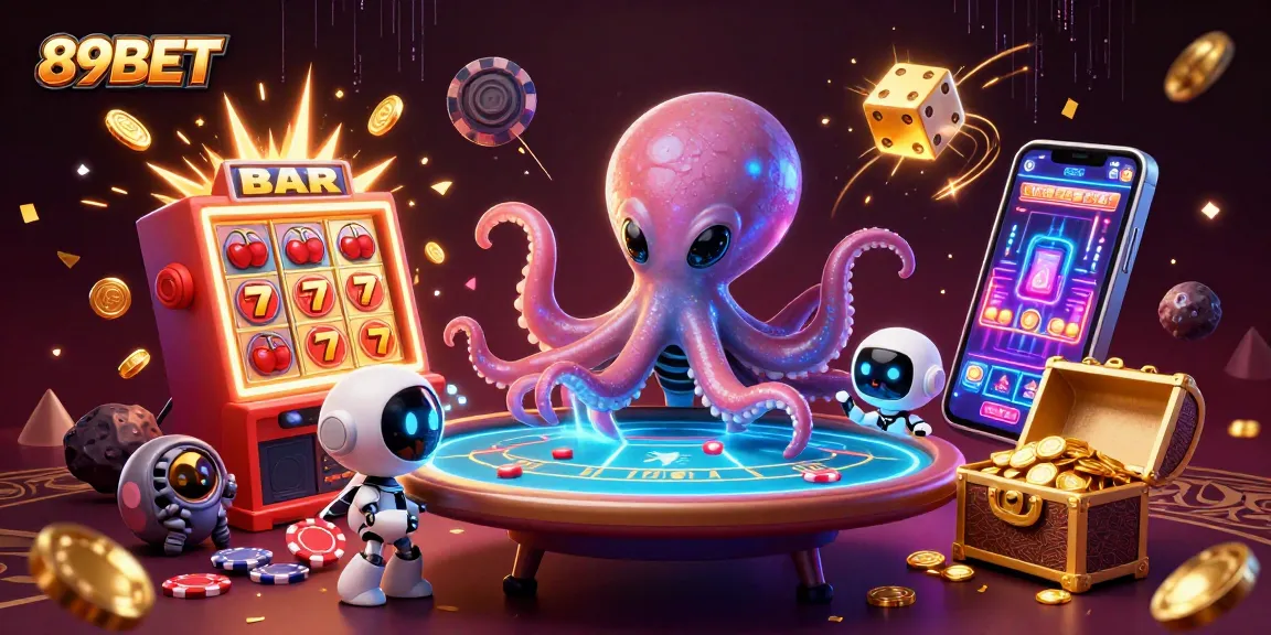 Experience the thrill of winning at 89BET with a dazzling adventure featuring an alien octopus at a holographic poker game.