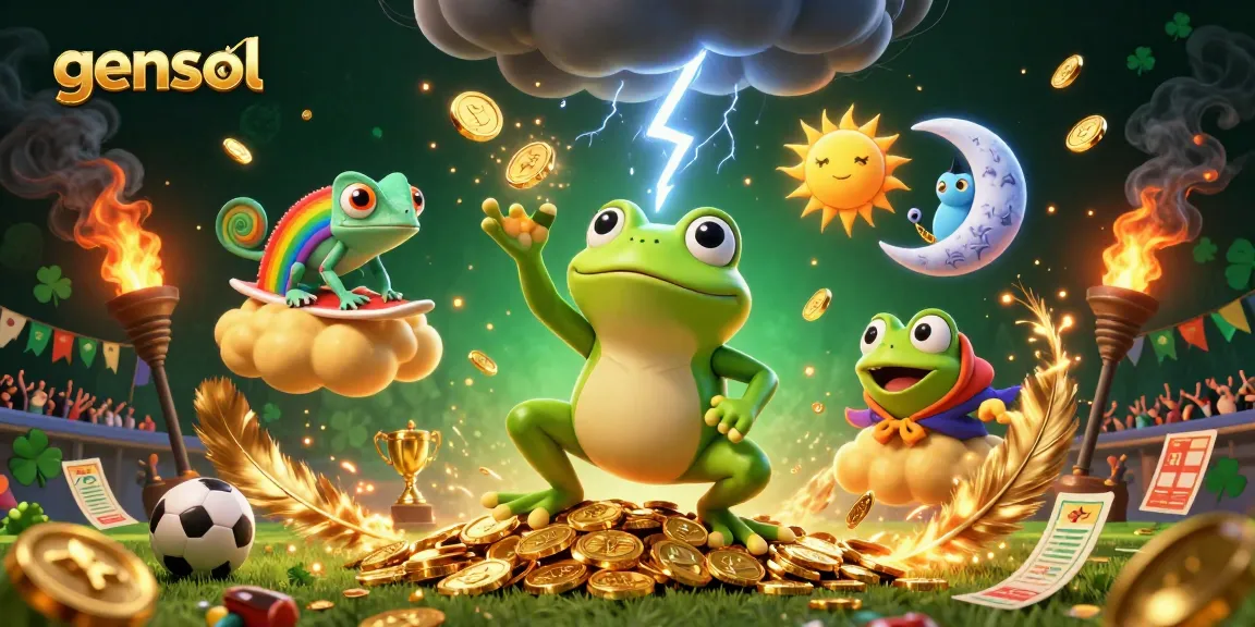 Bet on gensol for thrilling sports action with golden coins swirling amidst dynamic characters and energetic atmosphere.