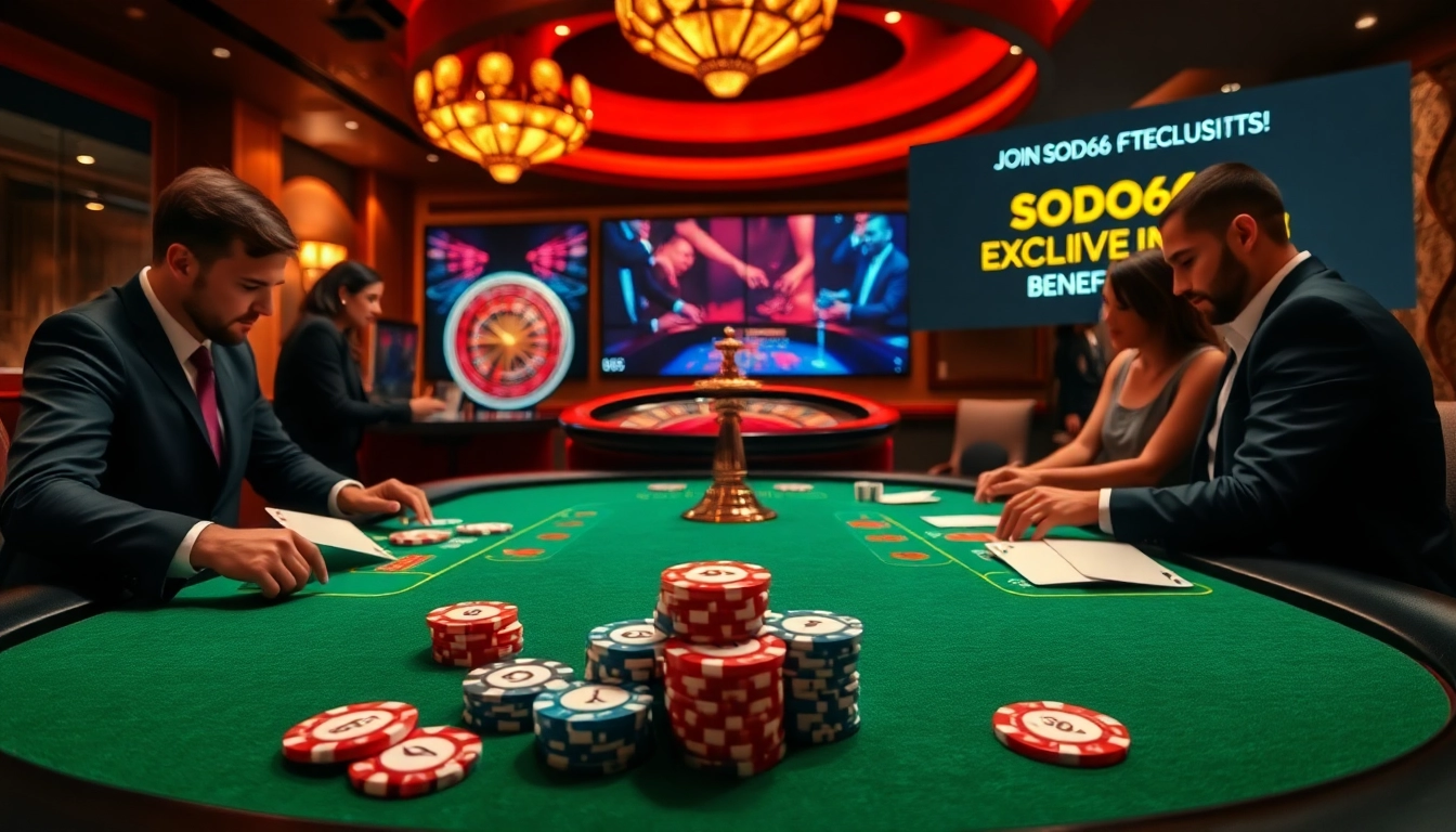 SODO66 players enjoying an exciting poker game at a luxurious casino table.