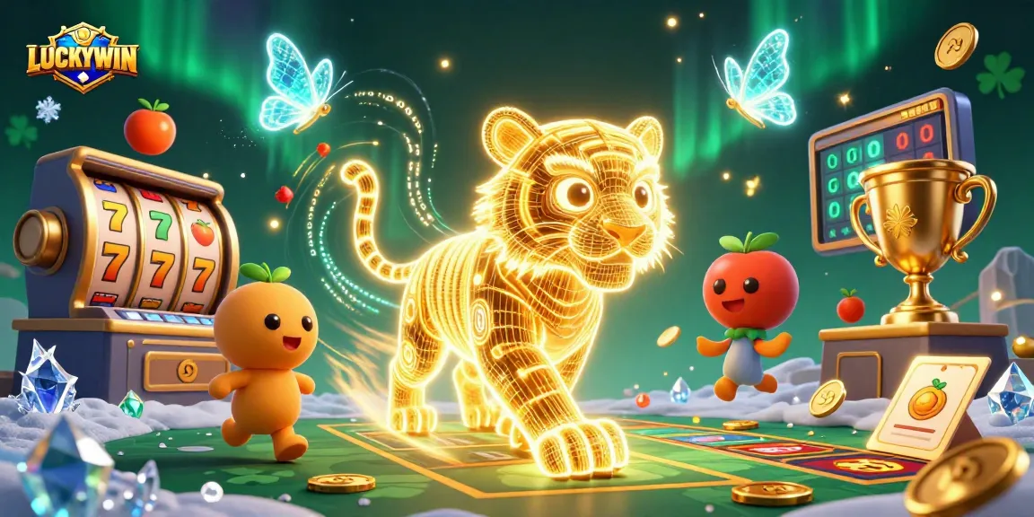 Catch big wins with LUCKYWIN at this vibrant digital casino featuring a golden tiger!
