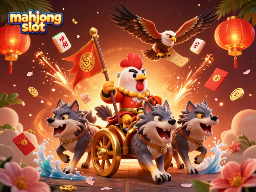 Experience thrilling gameplay with the mahjong slot surrounded by dynamic 3D characters and vibrant elements.
