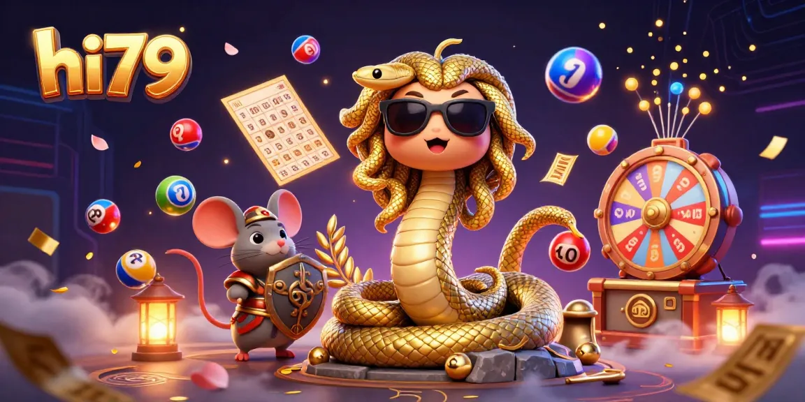 Experience the excitement of hi79 with vibrant lottery elements and charming casino characters.
