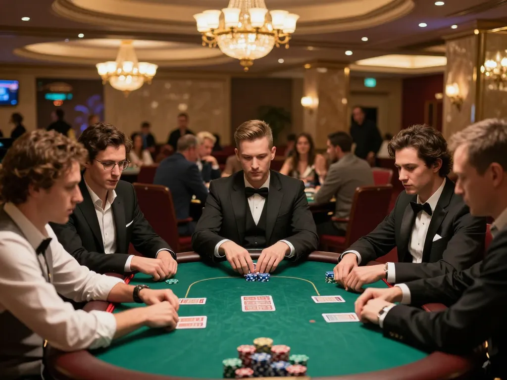 Active poker game at ONBET com with players focused on their hands and chips during a high-stakes round.