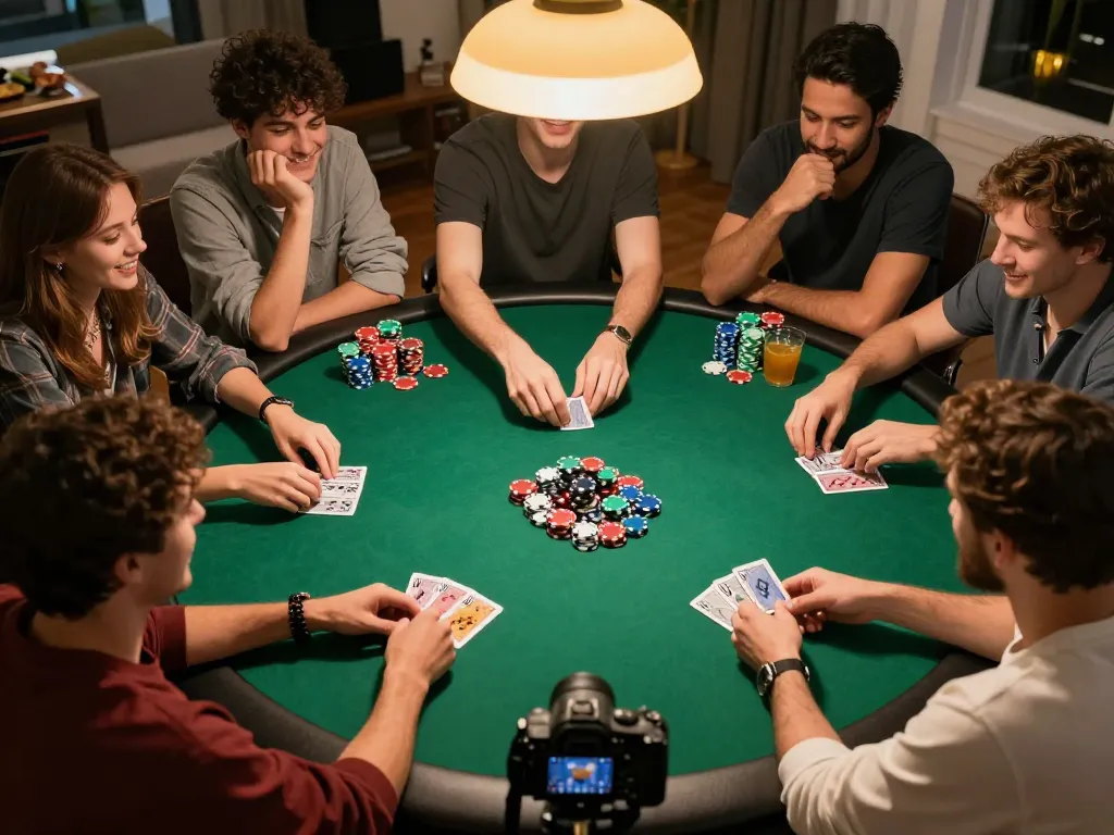 Friends enjoying a lively poker night at home, demonstrating strategy and camaraderie on the TR88SEO gaming platform