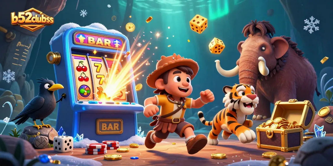 Bets roll at b52clubss with a prehistoric casino scene featuring a caveman and tiger duo.