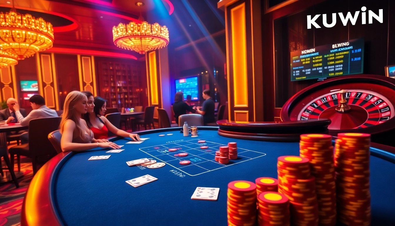 Experience excitement at KUWIN with thrilling poker games and vibrant casino decor