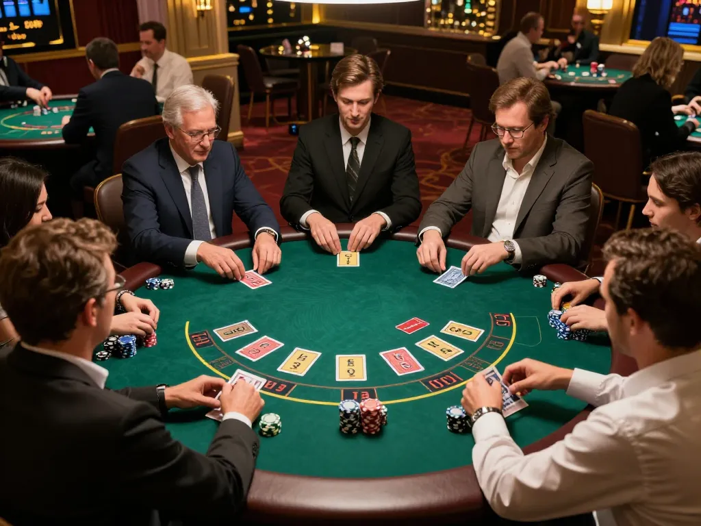 Thrilling blackjack strategy in play at a vibrant 81ff casino table with engaged players and focused atmosphere