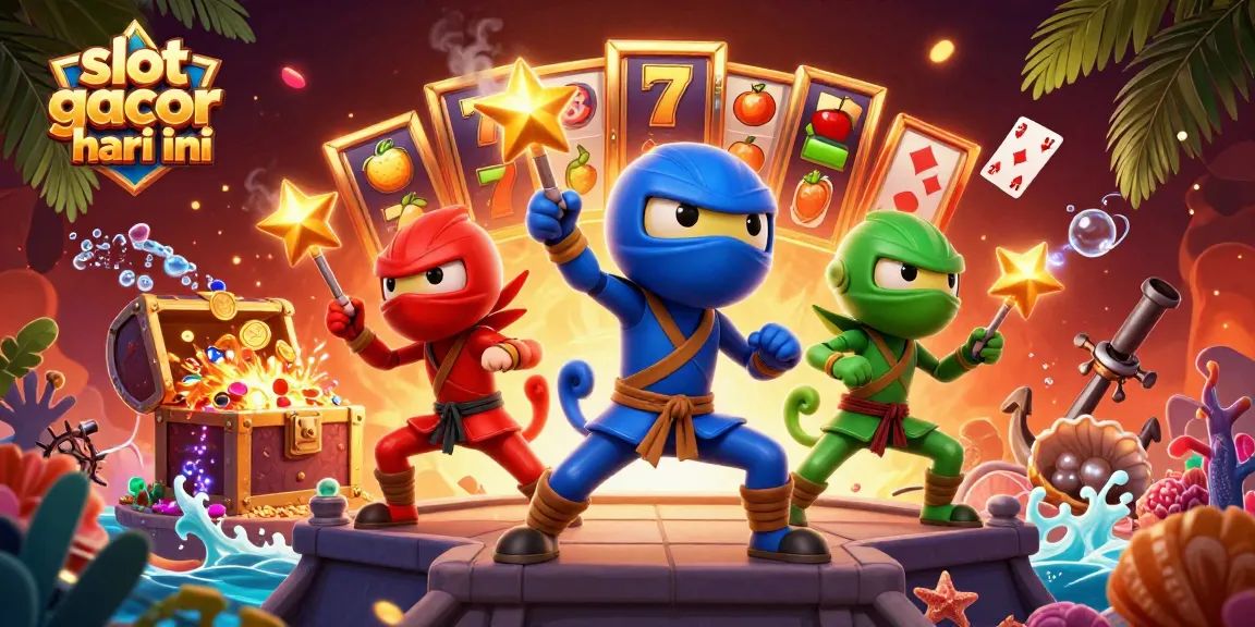 Explore exciting slot gacor hari ini with ninja chameleons showcasing their skills in a vibrant casino backdrop.