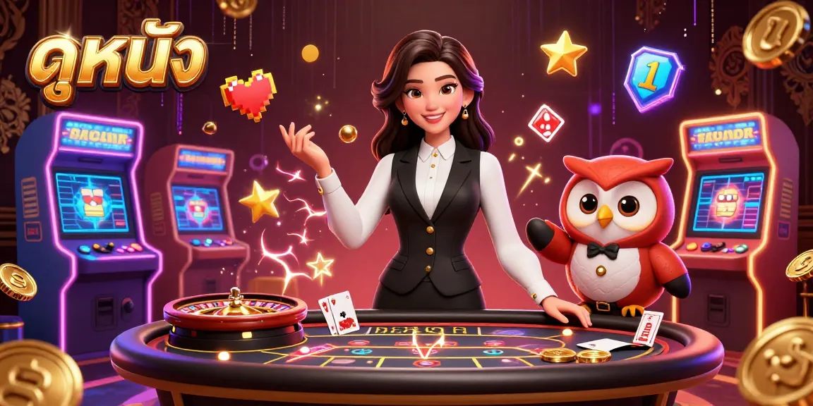 ดูหนัง and play casino games with a charming dealer and exciting gaming elements surrounding them.
