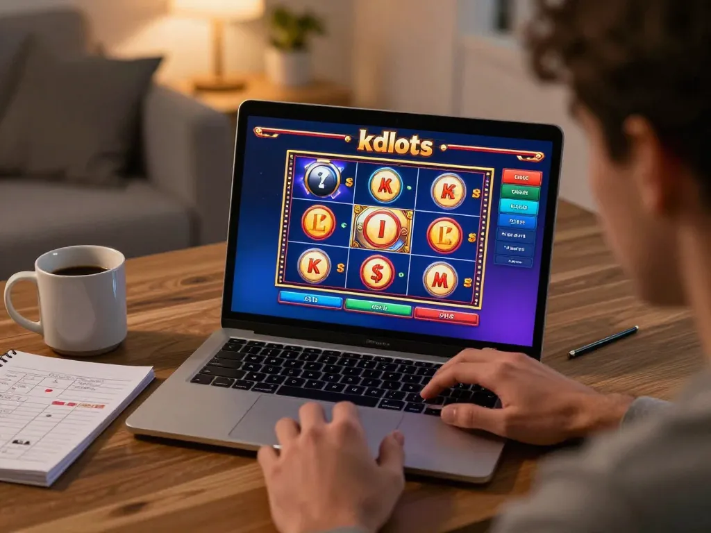 Engaging with kdslots interface during an exciting online gaming session at home.