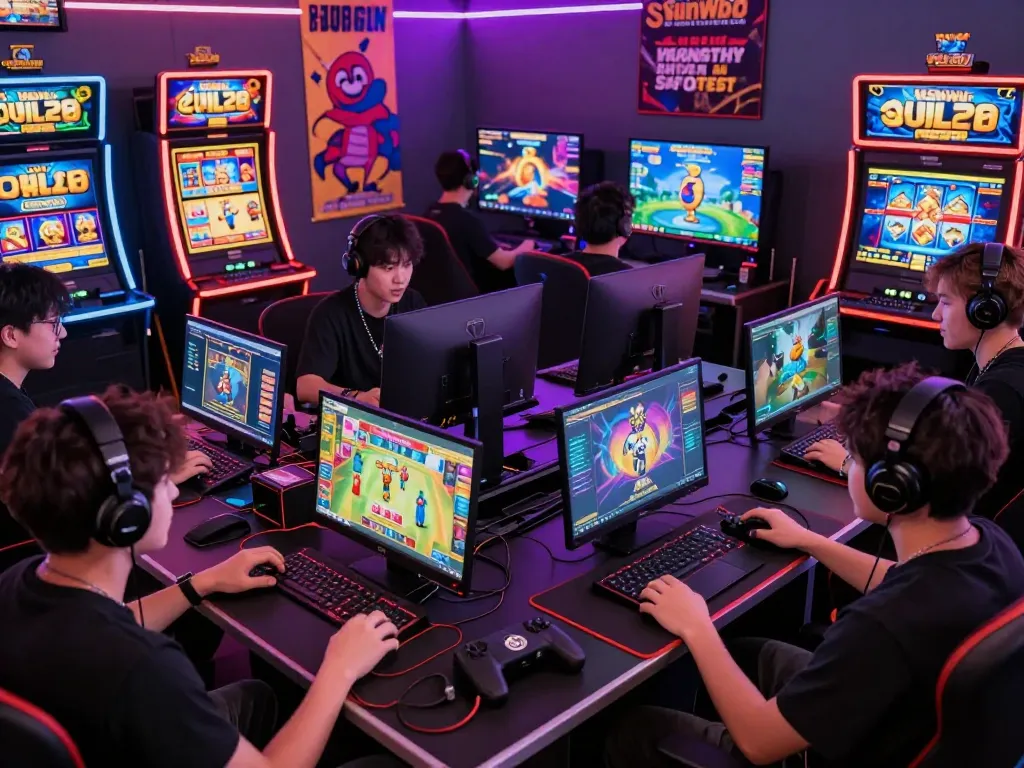 Players enjoying various games on Sunwin's platform in a vibrant gaming environment