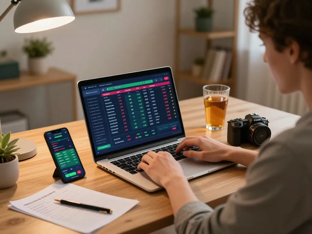 90phut sports betting setup at home with laptop and smartphone displaying live odds