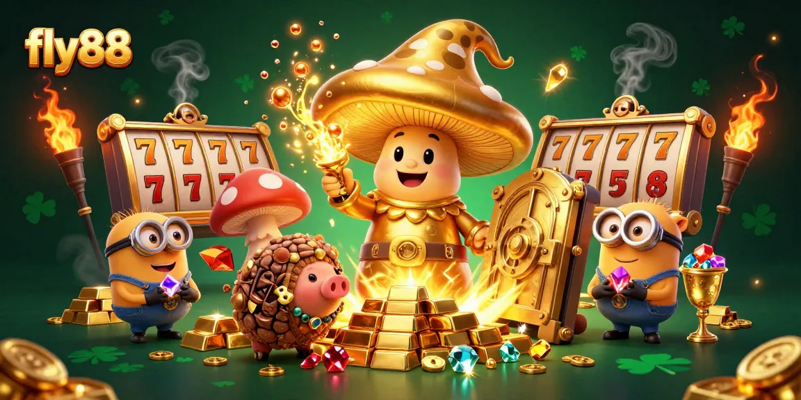Experience thrilling wins with fly88's golden mushroom wizard in an exciting casino adventure.