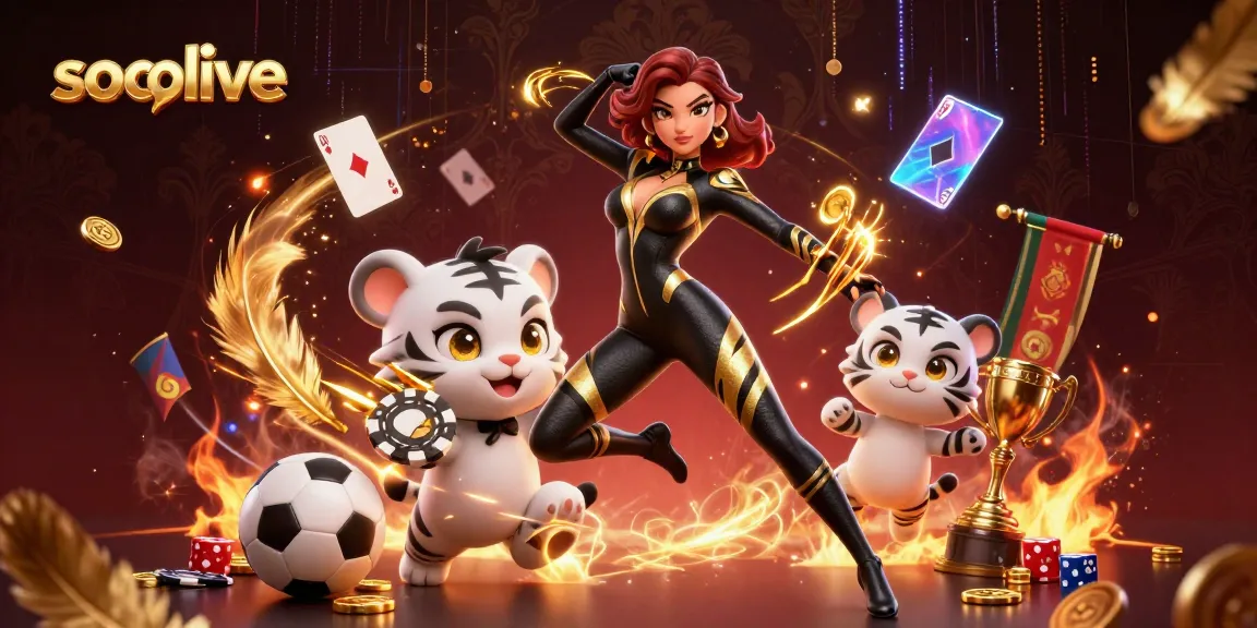Socolive features a dynamic illustration of a woman and a tiger, immersed in action, embodying the essence of sports betting fun.