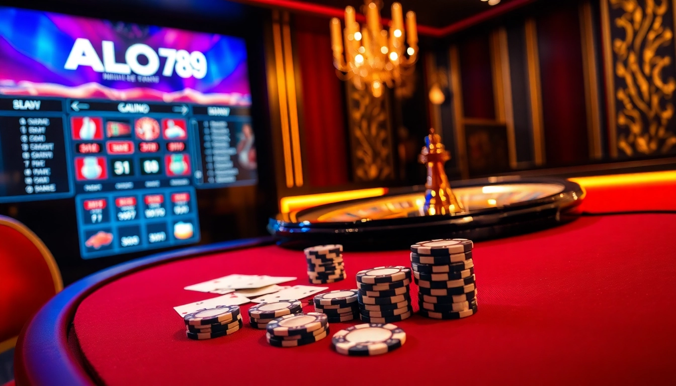 Experience the excitement of alo 789 at a luxurious casino poker table with vibrant colors and professional ambiance.