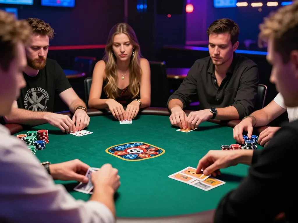 B52 Club poker players strategizing their moves during an exciting game night.
