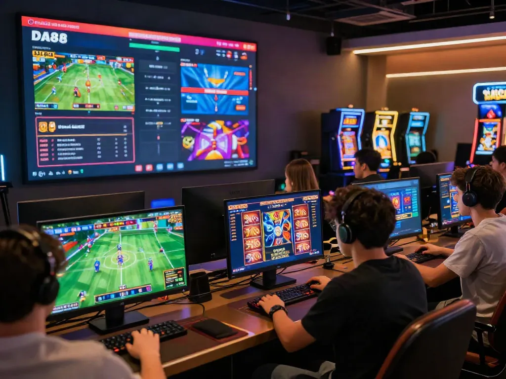 Online gaming scene showcasing diverse players engaging in nhà cái da88's exciting games.