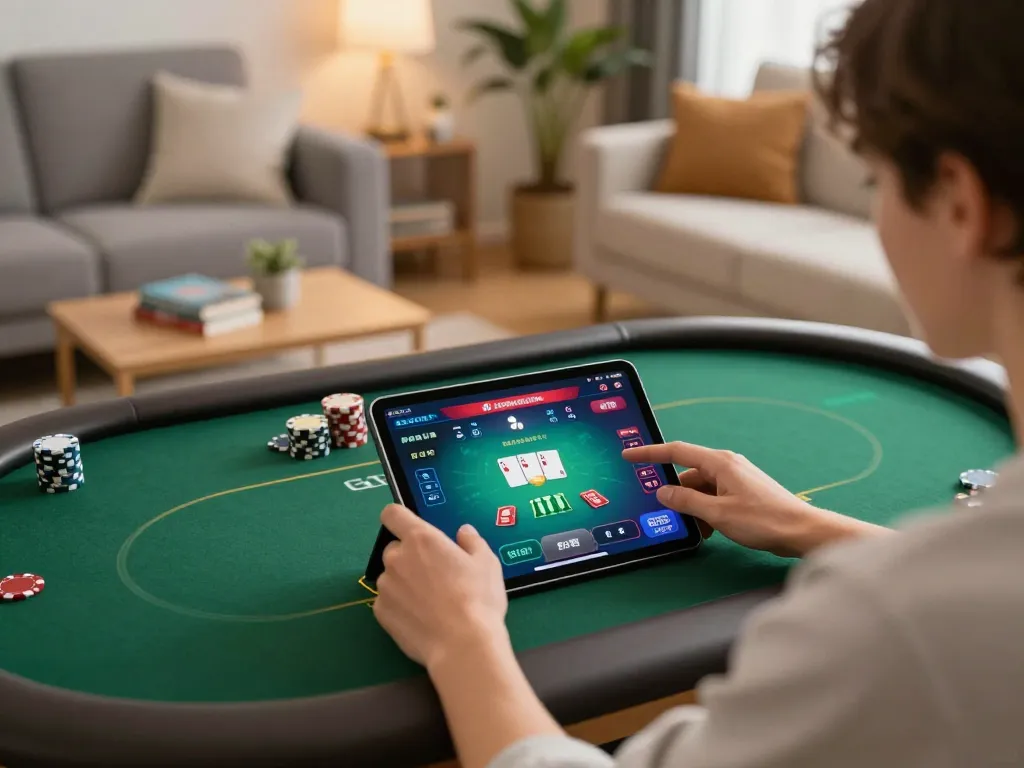 Engaging in strategic betting on ee88 platform during a cozy home gaming session.