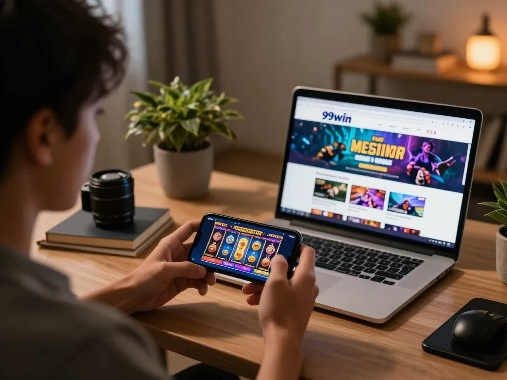 Engaged player using the 99win com app shows dynamic gameplay on smartphone with exciting slot games.