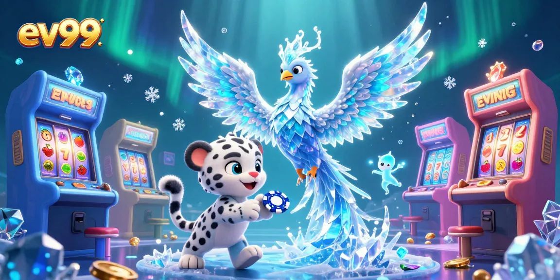 Win big with ev99 in this vibrant 3D illustration showcasing a magical casino game setting.