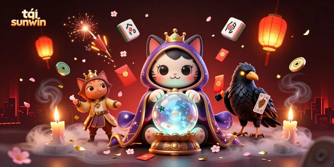 Experience gameplay with tải sunwin, featuring a fortune teller, raven, and mystical elements.