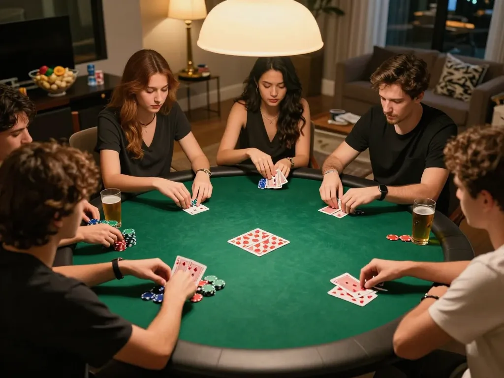 Engaging poker game at home with friends, featuring B52 Club ambiance and strategic plays