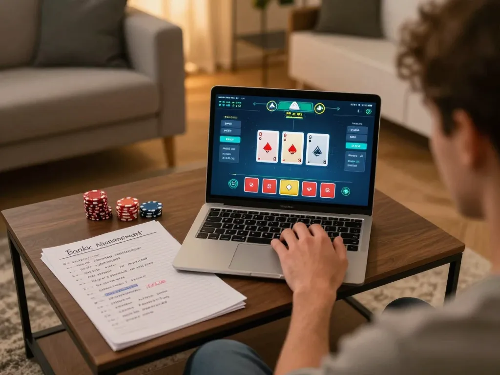 iwin player strategizing in cozy home setting during online poker game