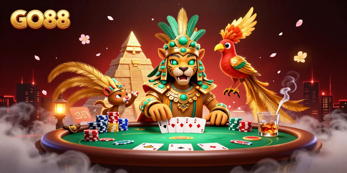 Engage with immersive GO88 casino action featuring iconic poker elements and colorful characters.